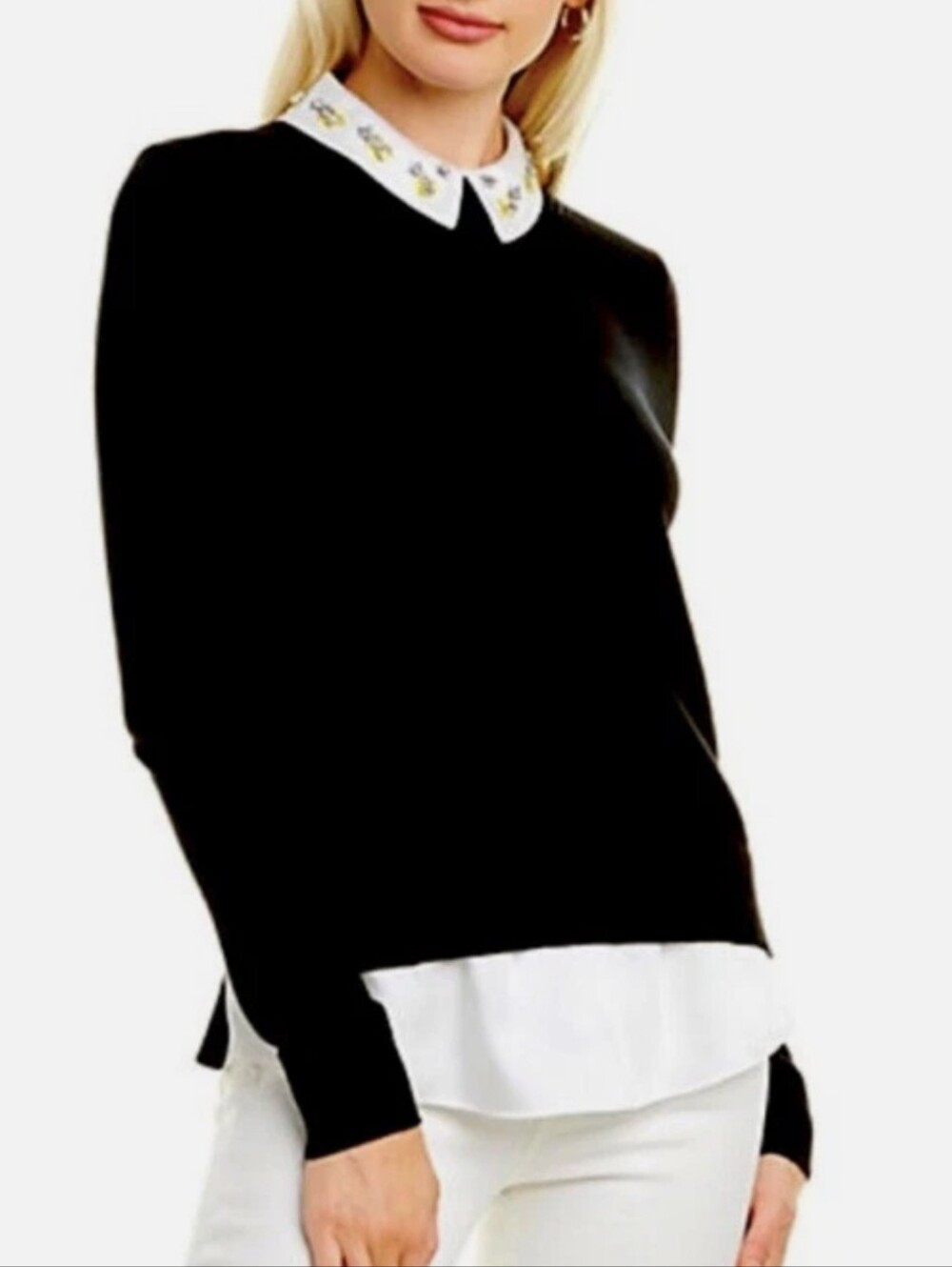 TED BAKER LONDON Andryaa Pergola Embellished Collar Layered Sweater In Black